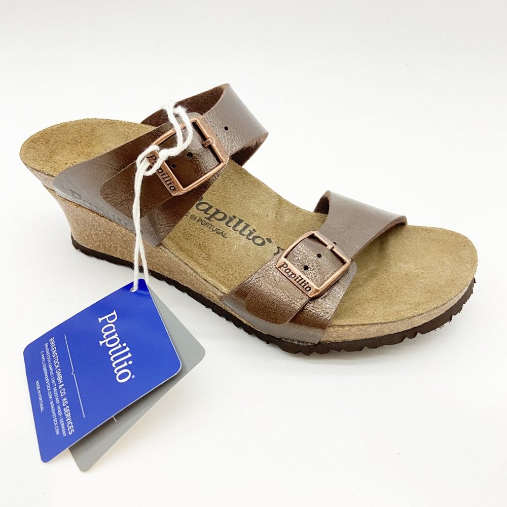 Papillio Birkenstock Graceful Toffee Leather Dorothy Wedge Sandals Narrow Fit - Picture 2 of 7